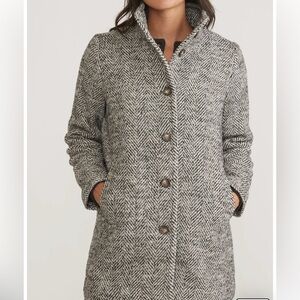 Marine Layer Black and White Herringbone Trench Coat